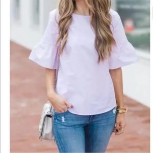 J Crew Sz 8 Blouse Ruffle Sleeve Pink cotton